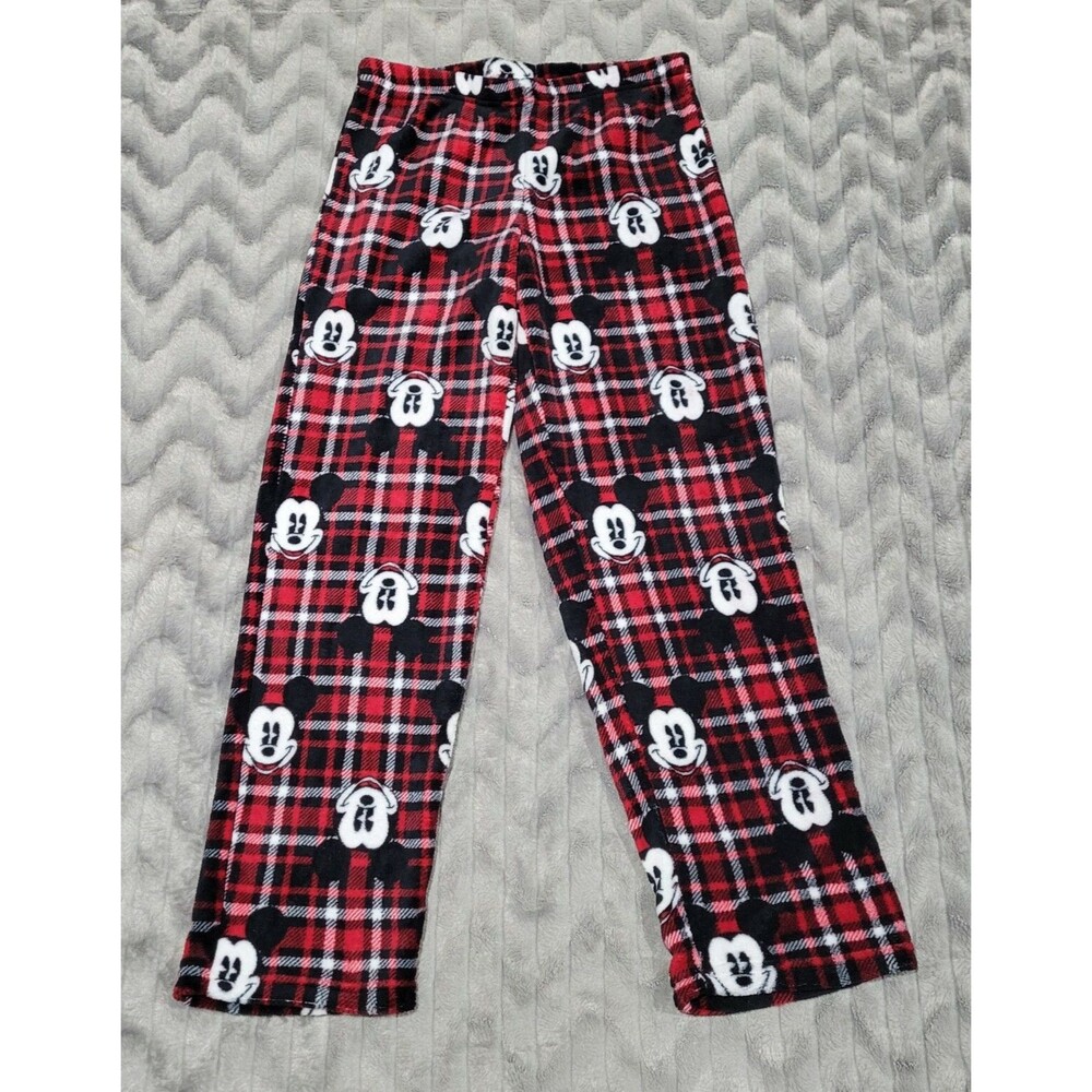 Disney Womens Size S 4-6 Red Plaid Mickey Mouse Plush Lounge Pajama Pants